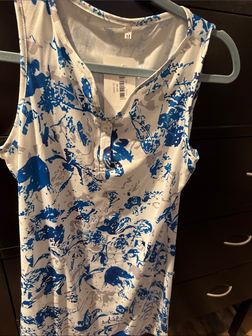Sleeveless Blue & White Printed Tank Top